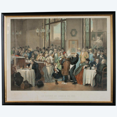 Droz, Color Lithograph, "un Buffet De Chemin De Fer" (A Railway Buffet)