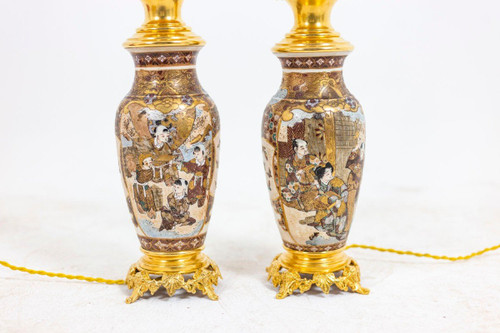 Paire de lampes en faïence de Satsuma et bronze doré, circa 1880, LS4583841