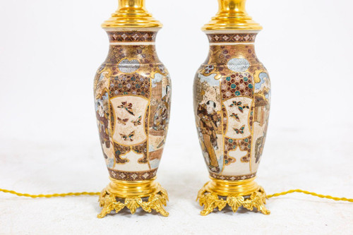 Paire de lampes en faïence de Satsuma et bronze doré, circa 1880, LS4583841
