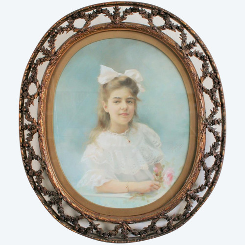 Buyle F,Pastell, "jeune Fille Au Bouquet De Roses" 1910