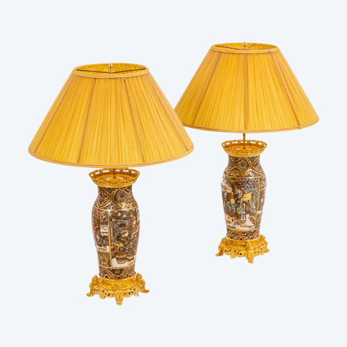 Pair of Satsuma earthenware and gilt bronze lamps, circa 1880, LS4632841