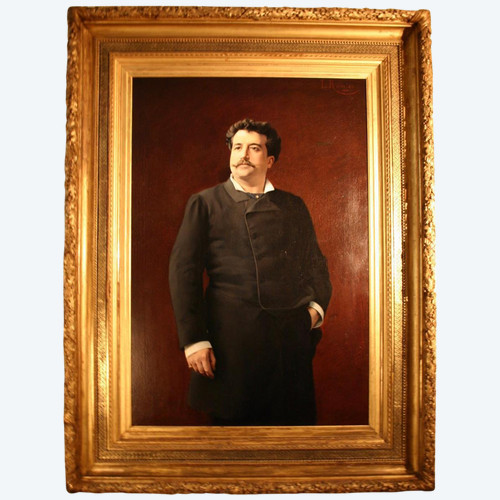 Léon-edouard Romieu (xix) Oil on canvas, portrait of a man standing in a monumental wooden frame.