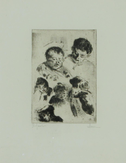 Maximilien Luce,étude d'Enfants,pointe Séche Signée