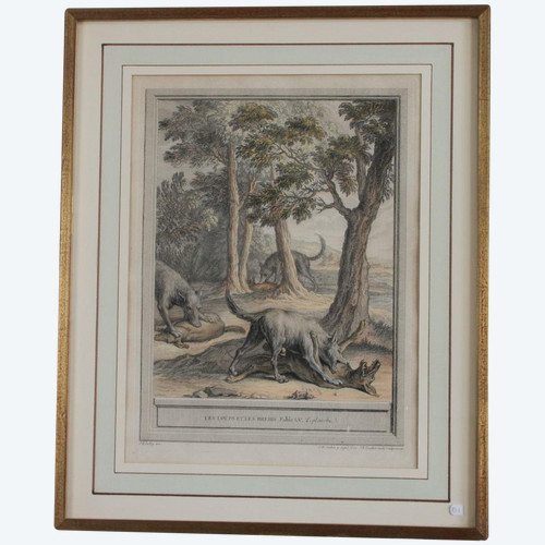 Oudry,18th century framed color print,La Fontaine fables