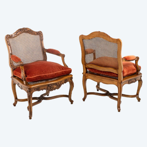 Jean Mocqué, Paire De Fauteuils Canné De Style Régence, XXe Siècle, Ls4699701