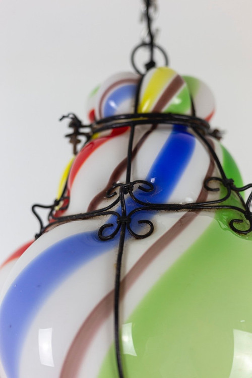 "Sucre d'orge" lantern In Polychrome Glass, 1950s, Ls45991261