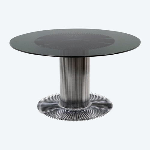 Gastone Rinaldi, Round Table In Chromed Metal And Smoked Glass, 1970s, Ls4690751