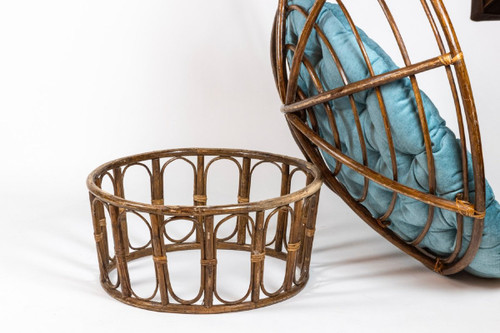 Coppia di poltrone “Papasan” in rattan e tessuto trapuntato, anni '70, LS43301351