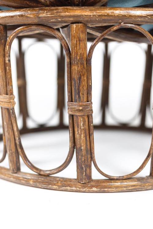 Coppia di poltrone “Papasan” in rattan e tessuto trapuntato, anni '70, LS43301351