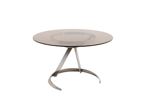 Boris Tabacoff, Table Ronde En Métal Et En Verre, Années 1970, Ls4636501
