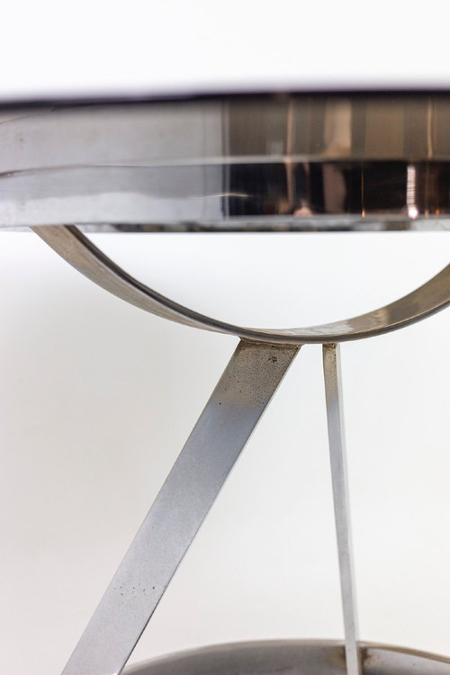 Boris Tabacoff, Table Ronde En Métal Et En Verre, Années 1970, Ls4636501