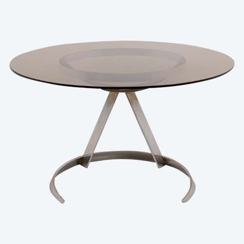 Boris Tabacoff, Table Ronde En Métal Et En Verre, Années 1970, Ls4636501
