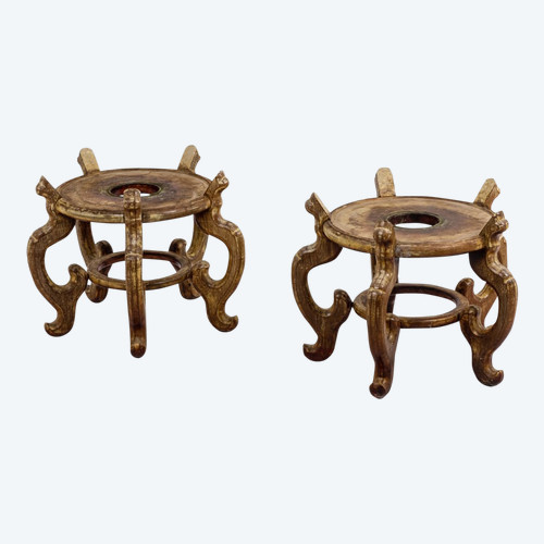Pair Of Asian Style Ironwood Pedestals, 1900s, Ls4644211