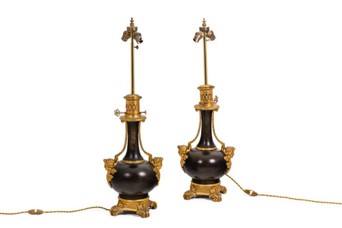 Paire De Lampes En Tôle Et Bronze Doré, Circa 1880, Op529901