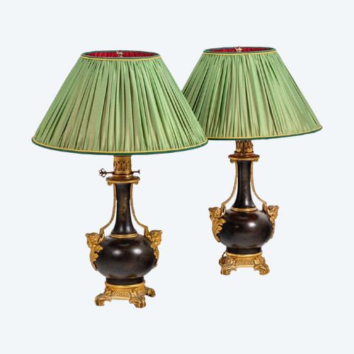 Paire De Lampes En Tôle Et Bronze Doré, Circa 1880, Op529901
