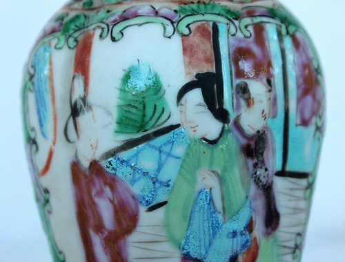 Pair of Small Canton Porcelain Baluster Vases - 19th century