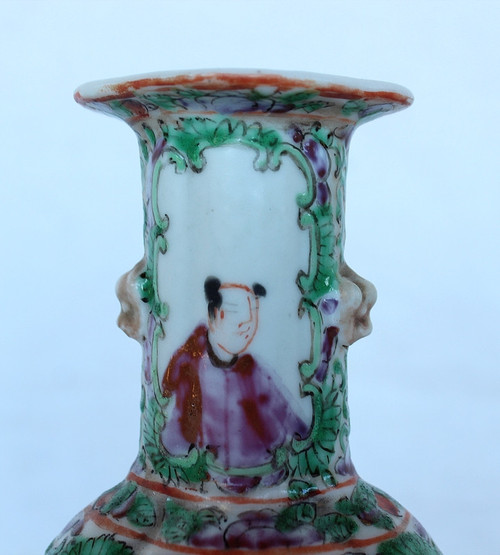 Pair of Small Canton Porcelain Baluster Vases - 19th century