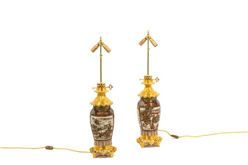 Paire De Lampe En Faïence Fine De Satsuma, Circa 1880