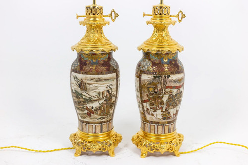 Paire De Lampe En Faïence Fine De Satsuma, Circa 1880