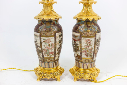 Paire De Lampe En Faïence Fine De Satsuma, Circa 1880