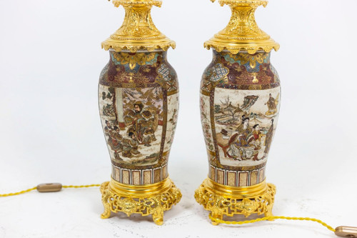 Paire De Lampe En Faïence Fine De Satsuma, Circa 1880