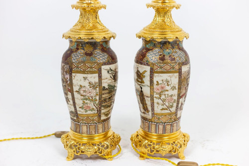 Paire De Lampe En Faïence Fine De Satsuma, Circa 1880