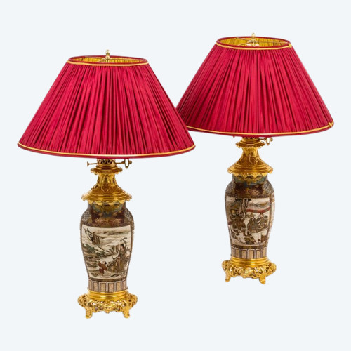 Paire De Lampe En Faïence Fine De Satsuma, Circa 1880