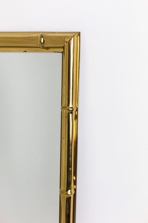 Specchio rettangolare in ottone dorato, anni '70