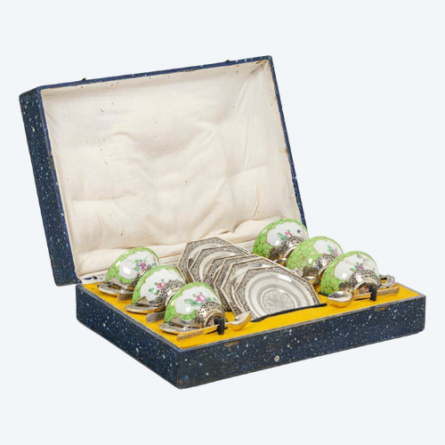 Service à Thé En Porcelaine Céladon Et Métal Argenté, Années 1920 - Ls4430253a