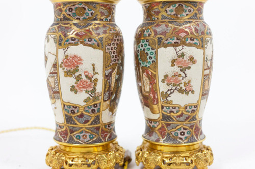 Paire De Lampes En Faïence De Satsuma, Circa 1880 - Ls43591064