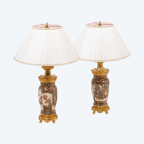 Paire De Lampes En Faïence De Satsuma, Circa 1880 - Ls43591064