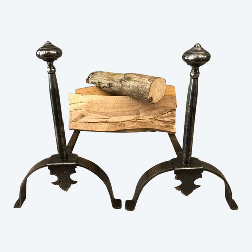 Paire de chenets en fer forgé d'époque 19 ème 