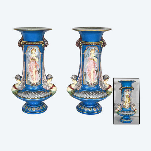 Pair of Vases, Creil-Montereau Earthenware – Mid-19th Century