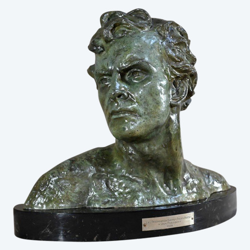 Grande bronzo "Jean Mermoz", firmato A.Ouline - Prima parte del XX secolo
