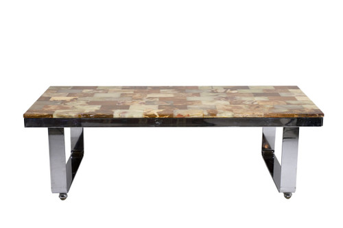Coffee Table In Onyx And Chromed Metal, 1970s - Ls4303201