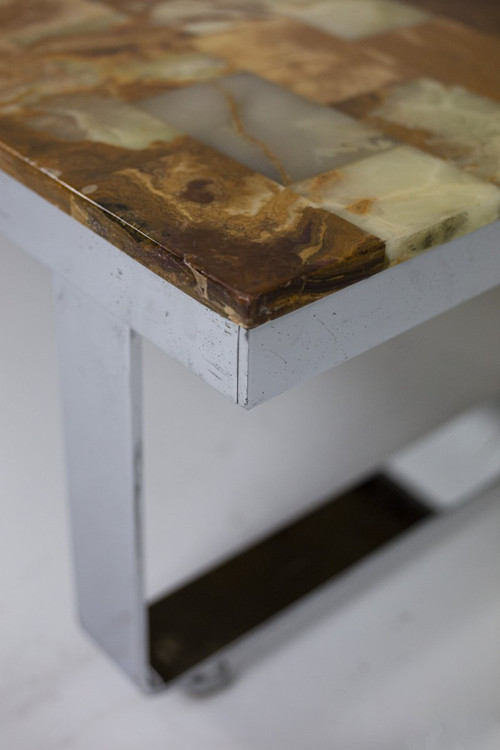 Coffee Table In Onyx And Chromed Metal, 1970s - Ls4303201