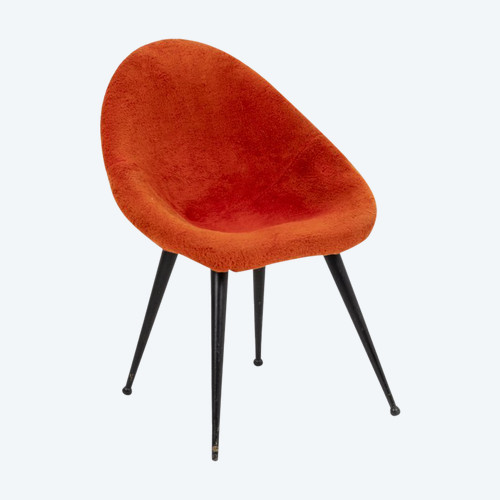 Poltrona a forma di uovo in metallo laccato nero, anni '50 - Ls4304101