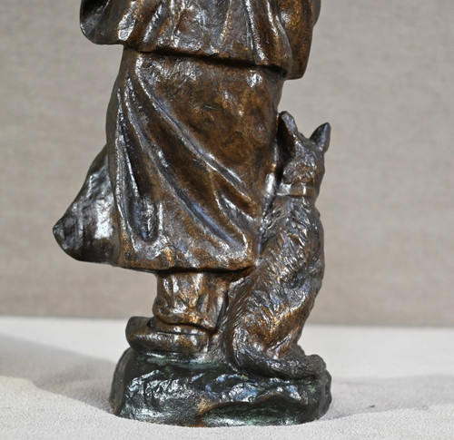 Bronzo "Il pastore e il suo cane", firmato G.Omerth - Inizio XX secolo