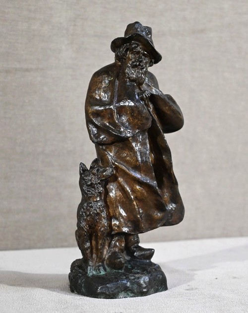 Bronzo "Il pastore e il suo cane", firmato G.Omerth - Inizio XX secolo