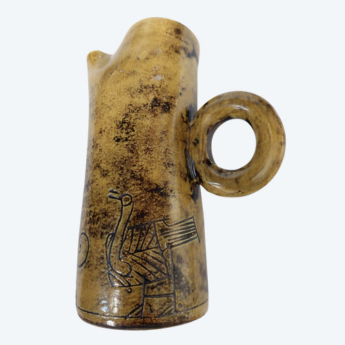 Vintage French ceramic vase pitcher by Jacques Blin (circa 1950s) Maron vase Shadock bird decor