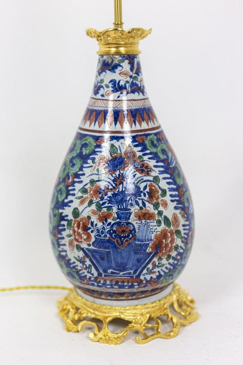 Coppia di lampade in maiolica di Delft e bronzo dorato, circa 1880 - LS4242671