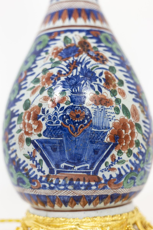 Coppia di lampade in maiolica di Delft e bronzo dorato, circa 1880 - LS4242671