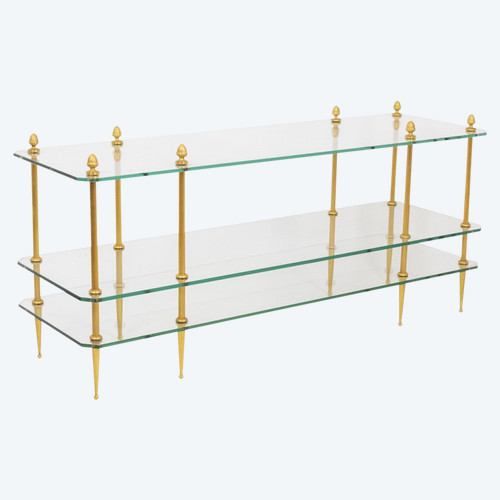 Table Basse En Bronze Doré à  Trois Plateaux En Verre, Années 1970 - OP130601