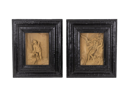 Pair Of Small Carved Paintings, Circa 1880 - OP239201