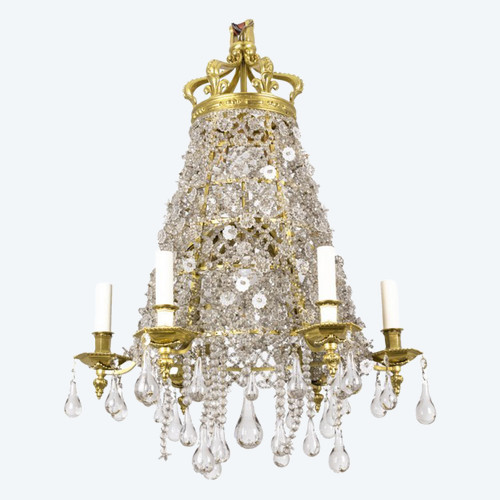 Lustre à Lacet En Cristal Et Bronze Doré, Circa 1880 - LS42001801