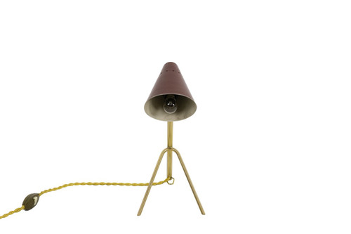 Lampada Piccola In Metallo Laccato Rosso E Ottone Dorato, Anni '50 - Op475101