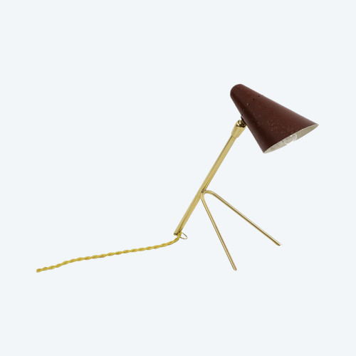 Lampada Piccola In Metallo Laccato Rosso E Ottone Dorato, Anni '50 - Op475101