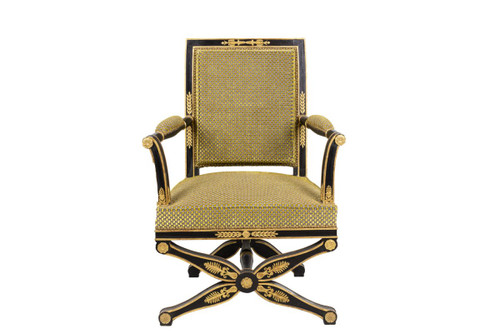 Fauteuil Style Empire Laqué Noir Et Or, Circa 1900 - Ls27441001