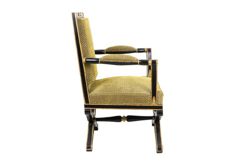Fauteuil Style Empire Laqué Noir Et Or, Circa 1900 - Ls27441001
