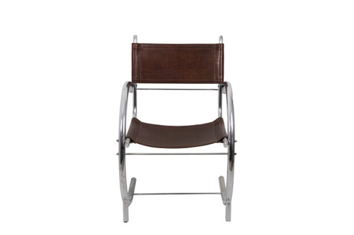 Armchair In Chromed Metal And Red Leather, 1930s - Ls3932651